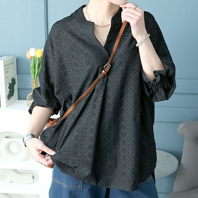 大きいサイズ レディース ストレッチレースドルマンブラウス　maru-6737