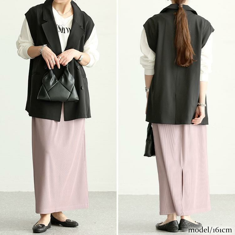 大きいサイズ レディース ストレッチリブナロースカート　maru-6729 グレーベージュ