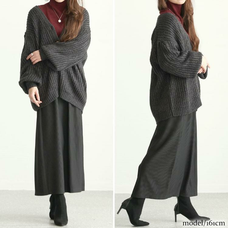 大きいサイズ レディース ストレッチリブナロースカート　maru-6729 ブラック