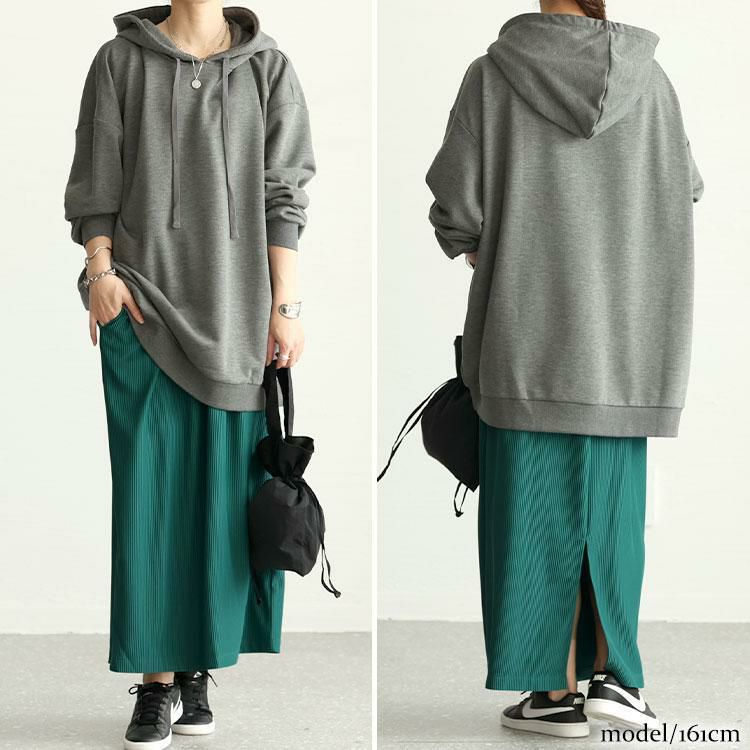 大きいサイズ レディース ストレッチリブナロースカート　maru-6729 グリーン