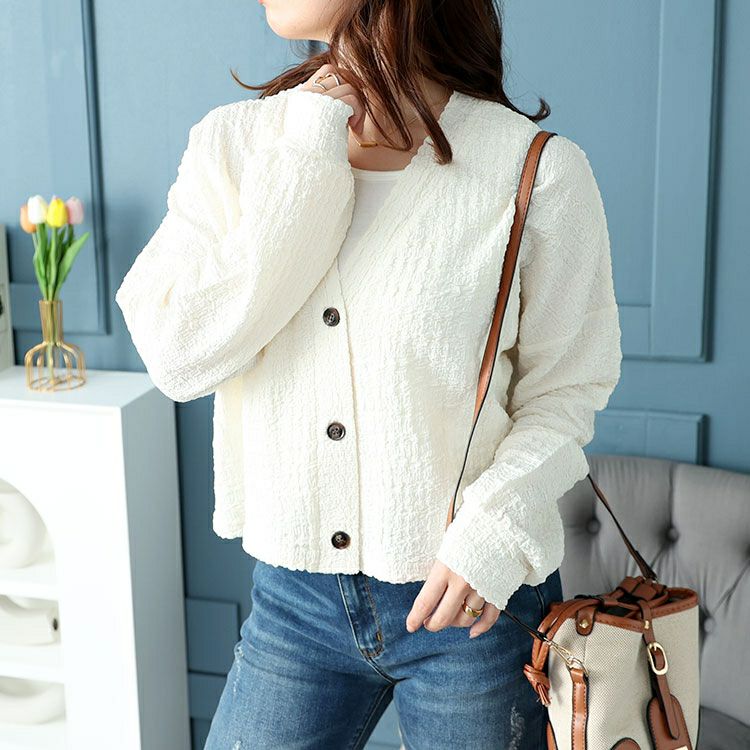 大きいサイズ レディース ショート丈ワッシャーカーディガン　maru-6739