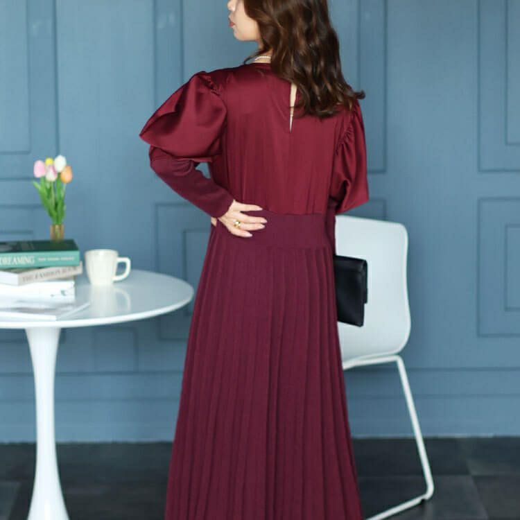 大きいサイズ レディース 異素材パワーショルダーニットワンピース　jps030 【ゆうパケット可】