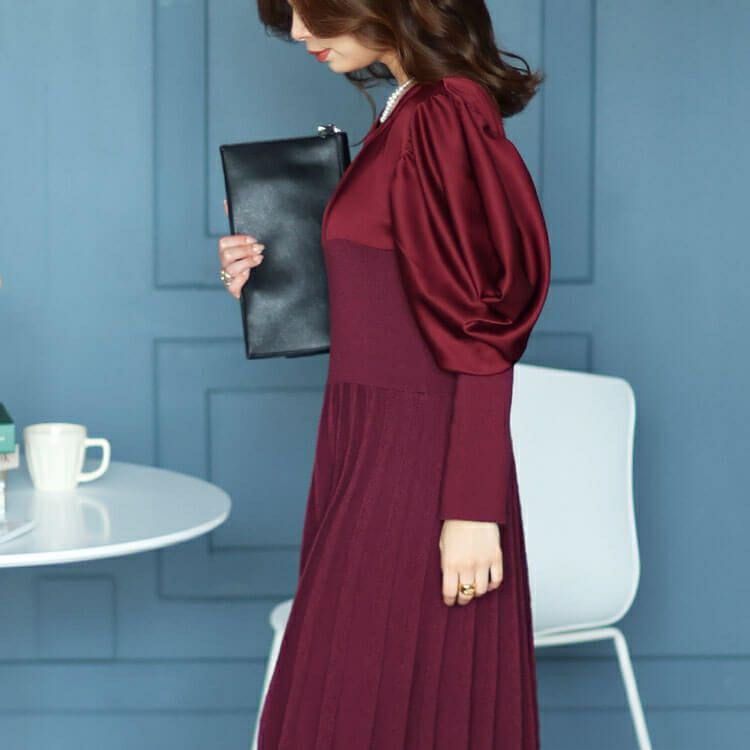 大きいサイズ レディース 異素材パワーショルダーニットワンピース　jps030 【ゆうパケット可】