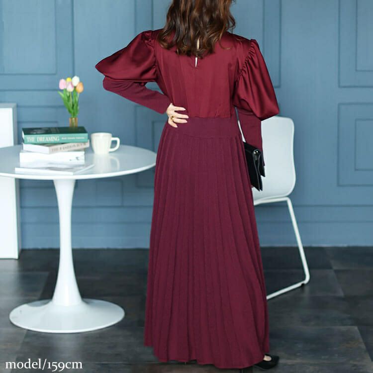 大きいサイズ レディース 異素材パワーショルダーニットワンピース　jps030 【ゆうパケット可】