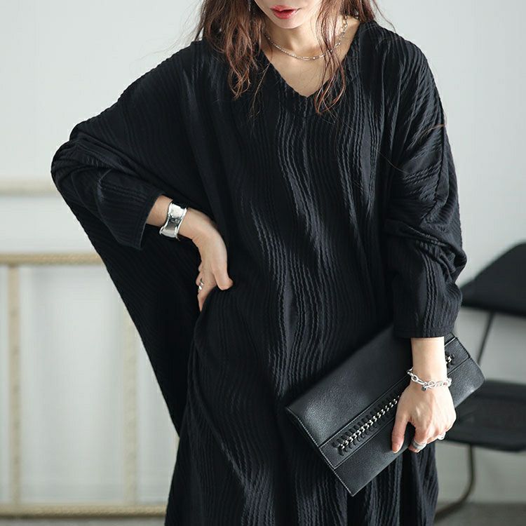 大きいサイズ レディース ジャガードストライプコクーンワンピース　sw-0628