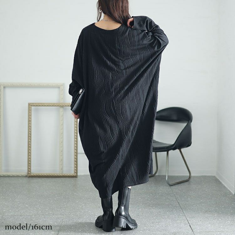 大きいサイズ レディース ジャガードストライプコクーンワンピース　sw-0628