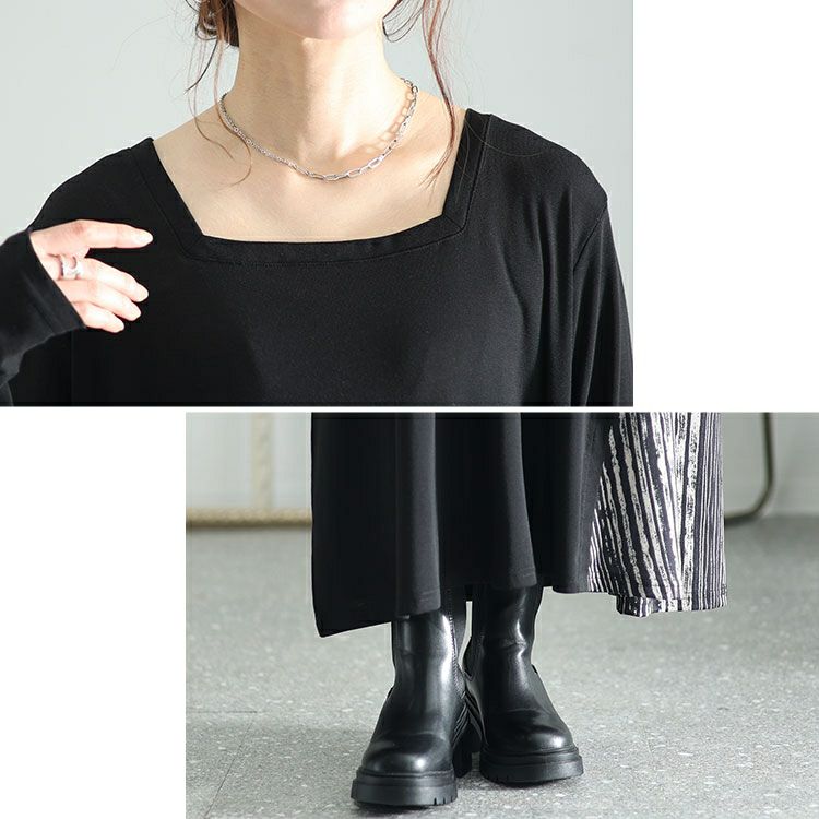 大きいサイズ レディース ランダムストライプ切替えAラインアシメワンピース　kt-7824660