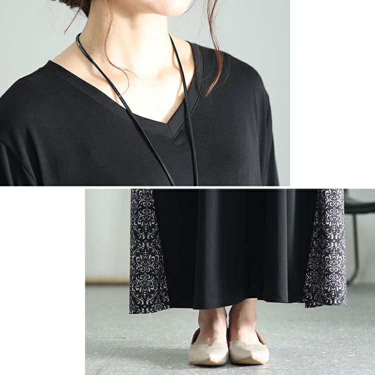 大きいサイズ レディース アラベスク柄切替えAラインワンピース　kt-7824650