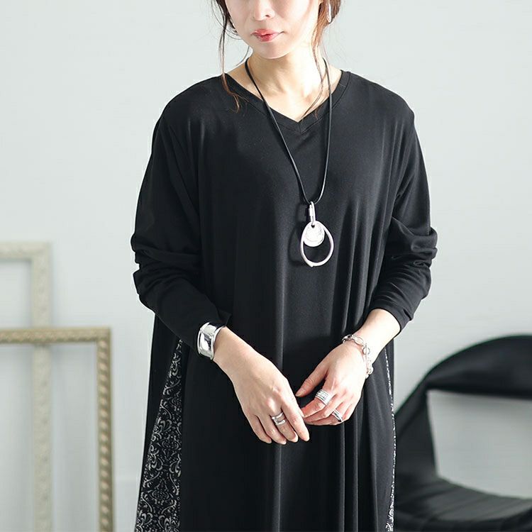 大きいサイズ レディース アラベスク柄切替えAラインワンピース　kt-7824650