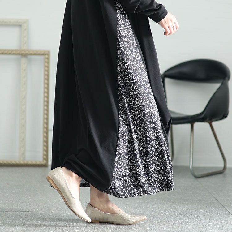 大きいサイズ レディース アラベスク柄切替えAラインワンピース kt