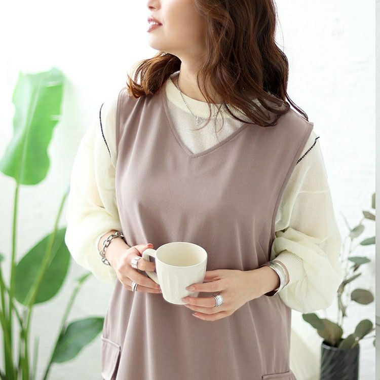 大きいサイズ レディース クロップドシアーニット＆ジャンスカ2点セット　cros-240032