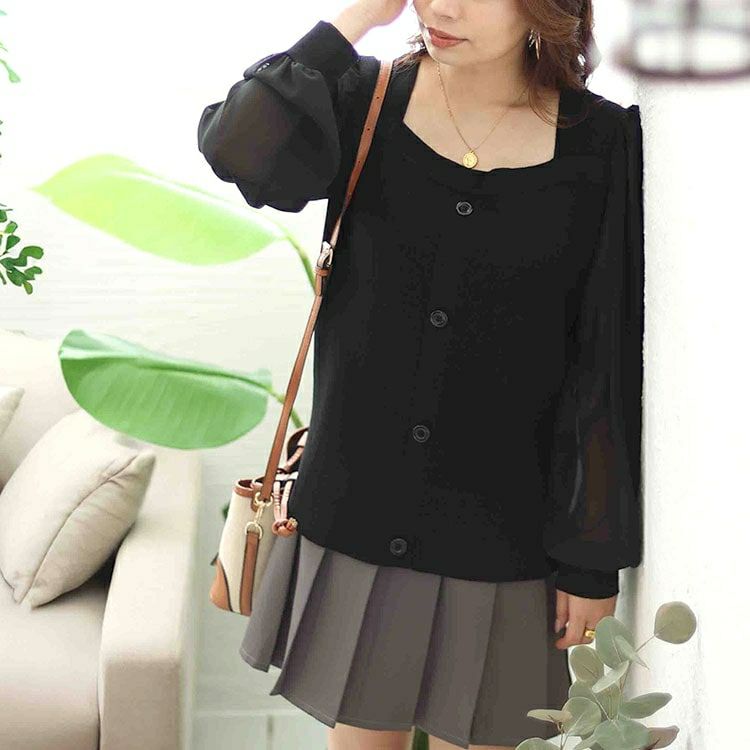 大きいサイズ レディース シアーボリュームスリーブリブニット　jps014