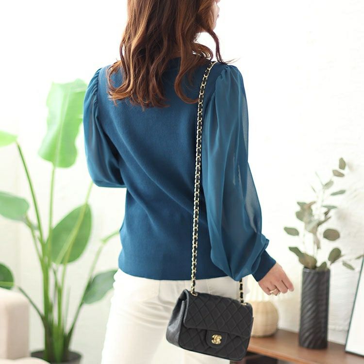 大きいサイズ レディース シアーボリュームスリーブリブニット　jps014