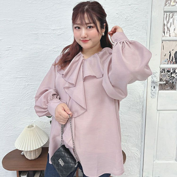 大きいサイズ レディース ラッフルフリルシアーブラウス　fem-453