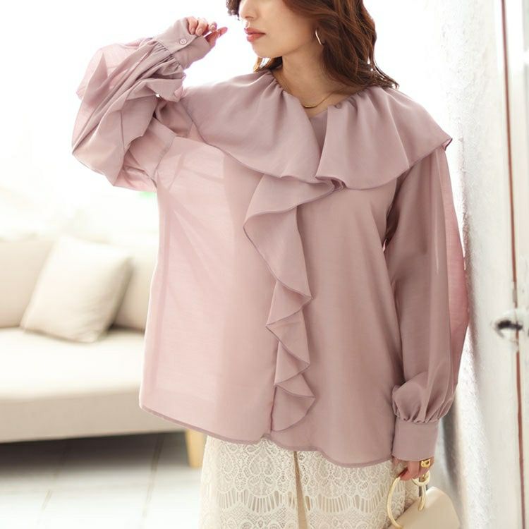 大きいサイズ レディース ラッフルフリルシアーブラウス　fem-453