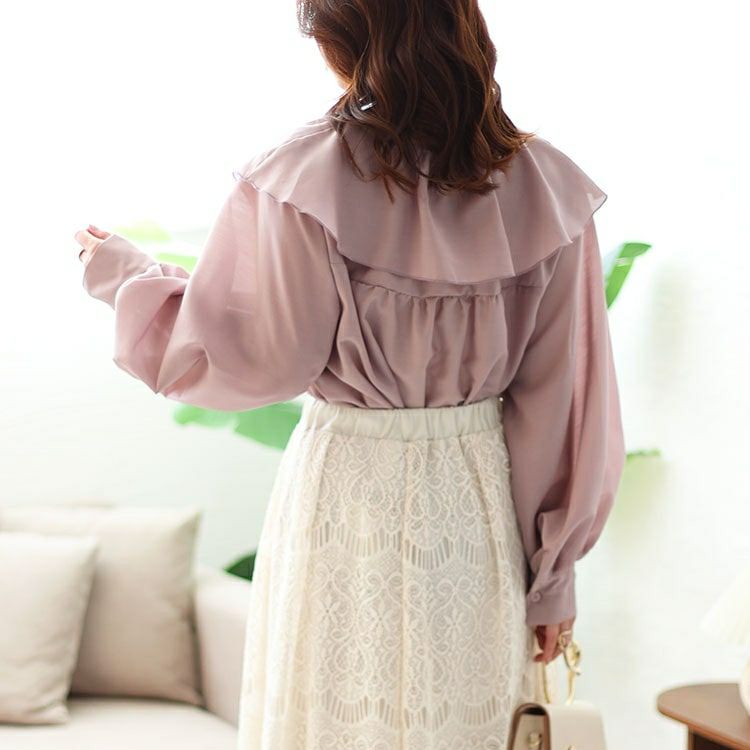 大きいサイズ レディース ラッフルフリルシアーブラウス　fem-453