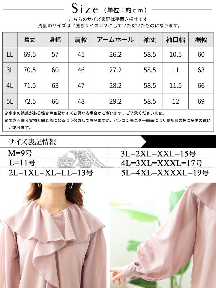 大きいサイズ レディース ラッフルフリルシアーブラウス　fem-453