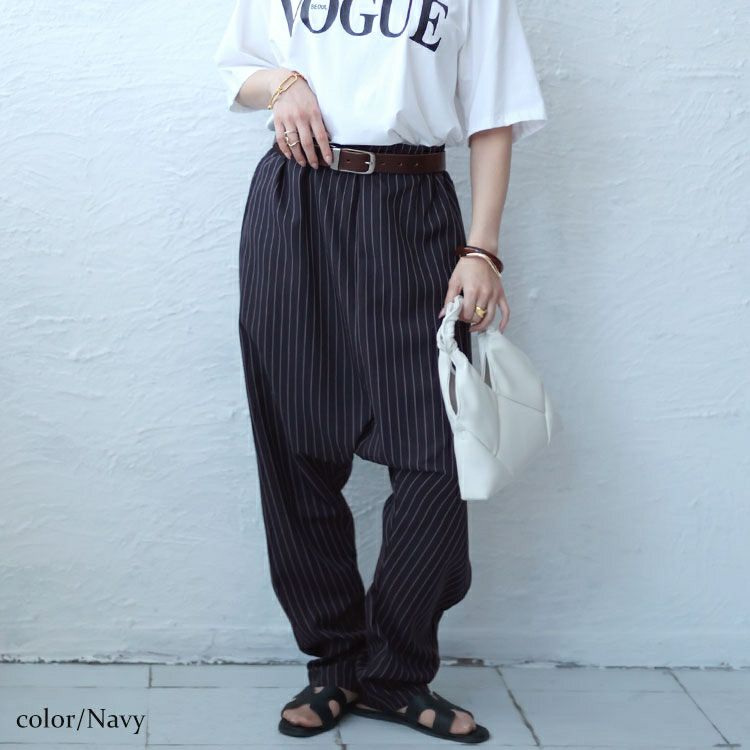 サルエルパンツ メンズ ワイド ゆったり 吸水速乾 サルエル パンツ ストレッチ アンクル丈 | ジェネレス(geneless) |  マルイウェブチャネル ふみパン　Rパンツ　サルエルパンツ　ストライプ　男女兼用