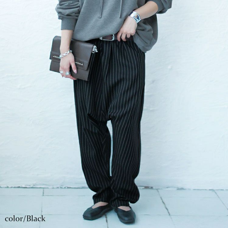 大きいサイズ レディース ストライプサルエルパンツ　fem-447