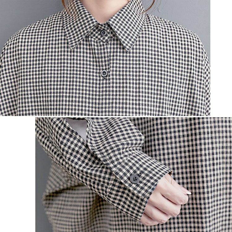 大きいサイズ レディース チェック柄ドルマンシャツワンピース　goldy-1435