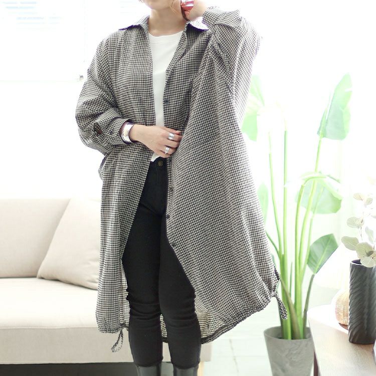 大きいサイズ レディース チェック柄ドルマンシャツワンピース　goldy-1435