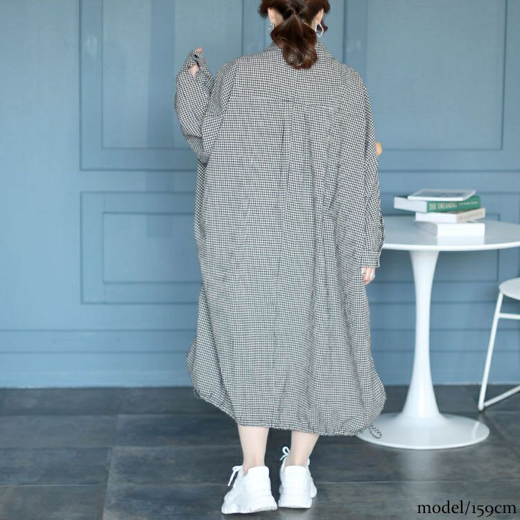 大きいサイズ レディース チェック柄ドルマンシャツワンピース　goldy-1435