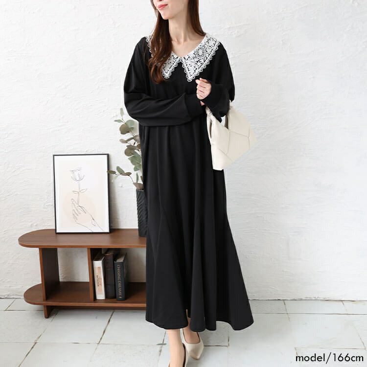 大きいサイズ レディース 襟レースマーメイドワンピース　bro-0041