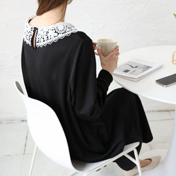 大きいサイズ レディース 襟レースマーメイドワンピース　bro-0041