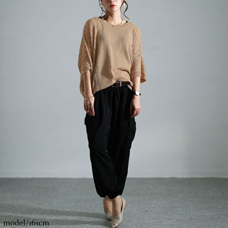 大きいサイズ レディース 透かし編みドルマンニット　bro-0039