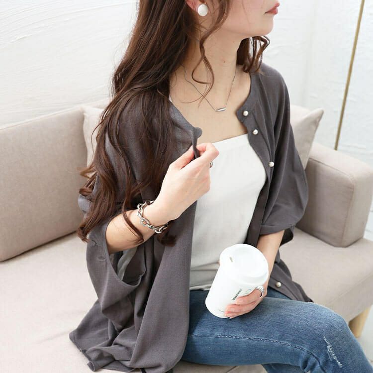 大きいサイズ レディース パールボタンシアードルマンカーディガン　bro-0038