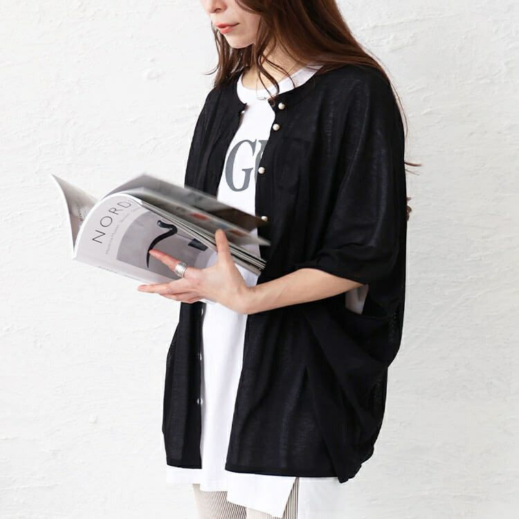 大きいサイズ レディース パールボタンシアードルマンカーディガン　bro-0038