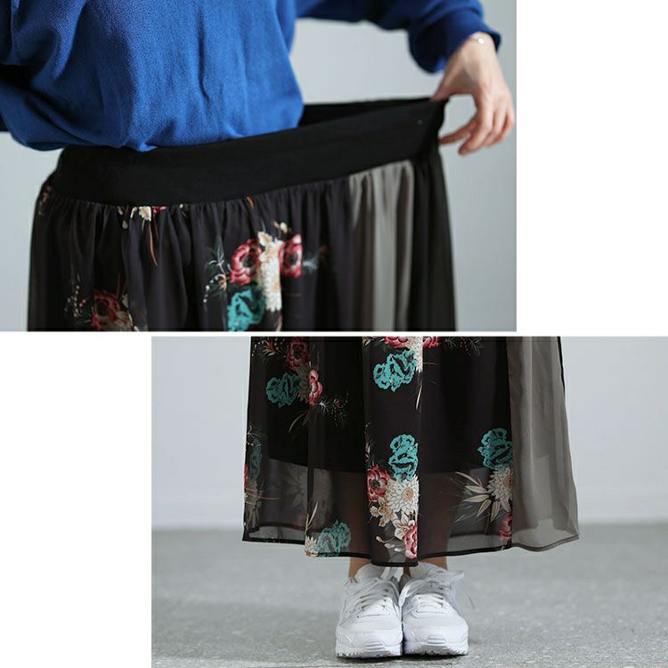 大きいサイズ レディース 花柄切替フレアスカート　nw-24005