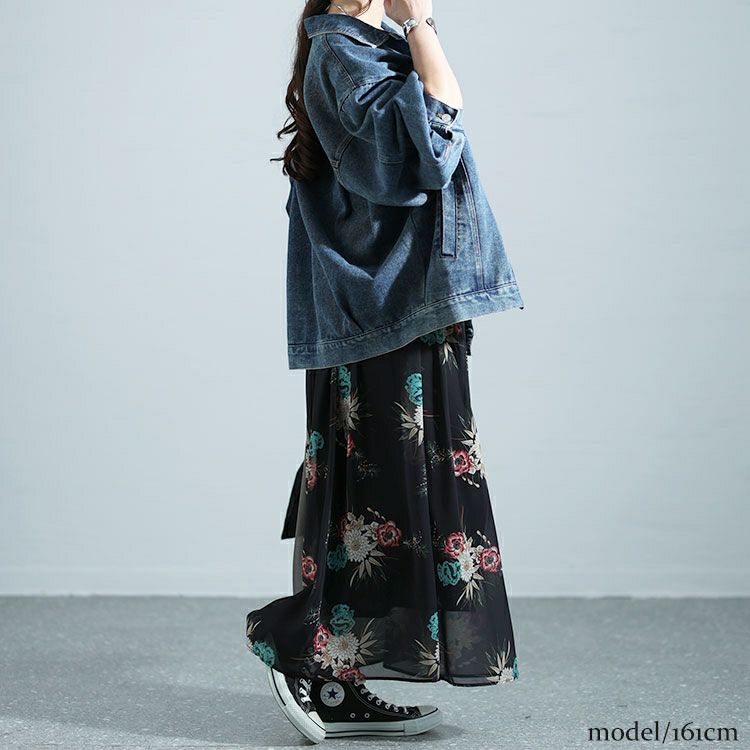 大きいサイズ レディース 花柄切替フレアスカート　nw-24005