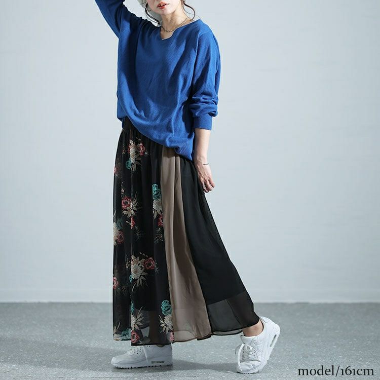大きいサイズ レディース 花柄切替フレアスカート　nw-24005