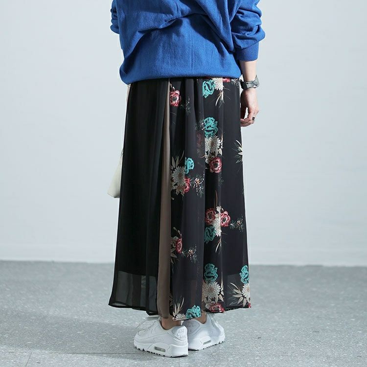 大きいサイズ レディース 花柄切替フレアスカート　nw-24005