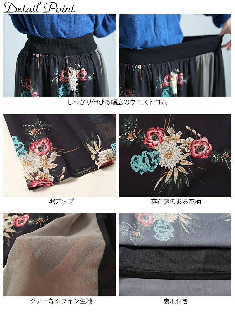 大きいサイズ レディース 花柄切替フレアスカート　nw-24005