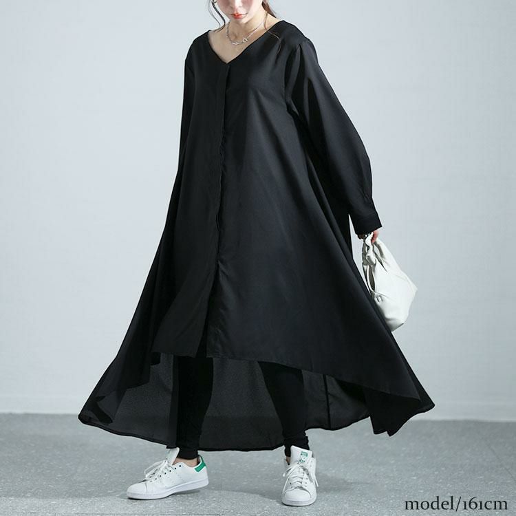 大きいサイズ レディース フィッシュテールVネックワンピース　nw-24003 ブラック