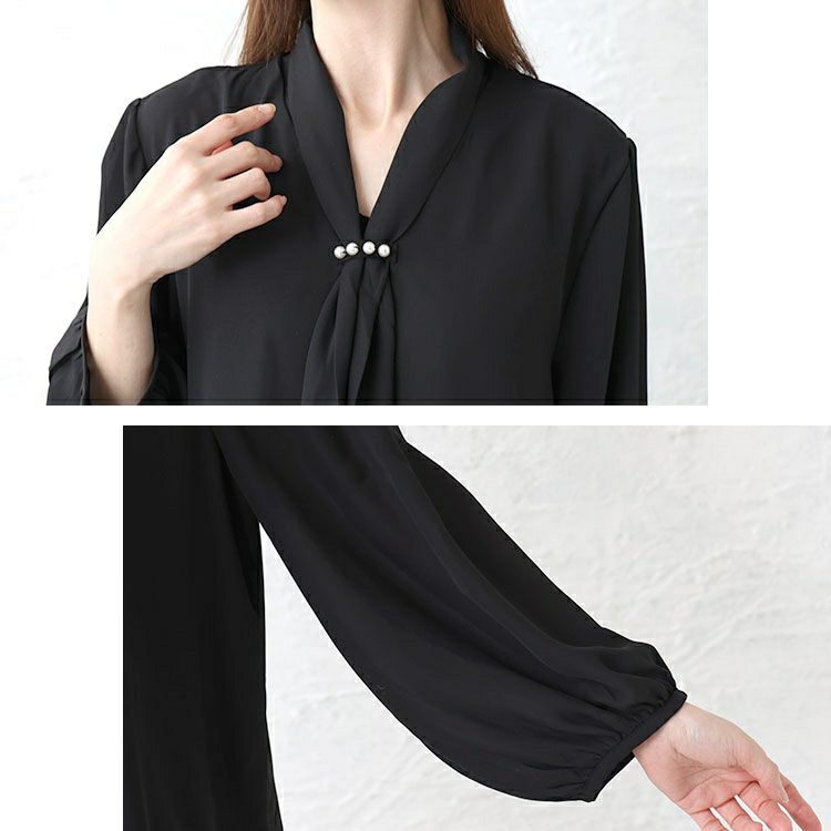 大きいサイズ レディース パール付きシアーボウタイブラウス　mncut-144005 【メール便可】