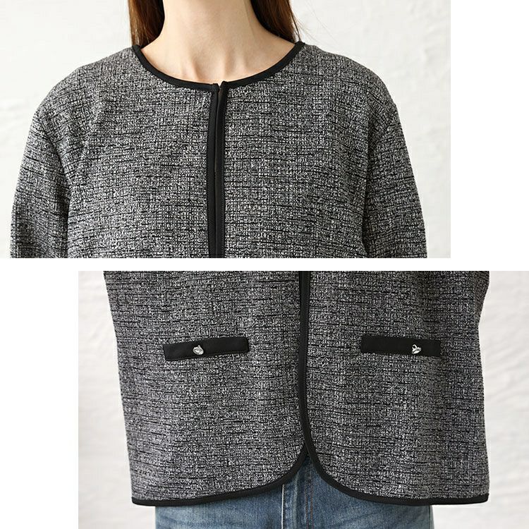 大きいサイズ レディース ラメツイードノーカラージャケット　mncut-144002