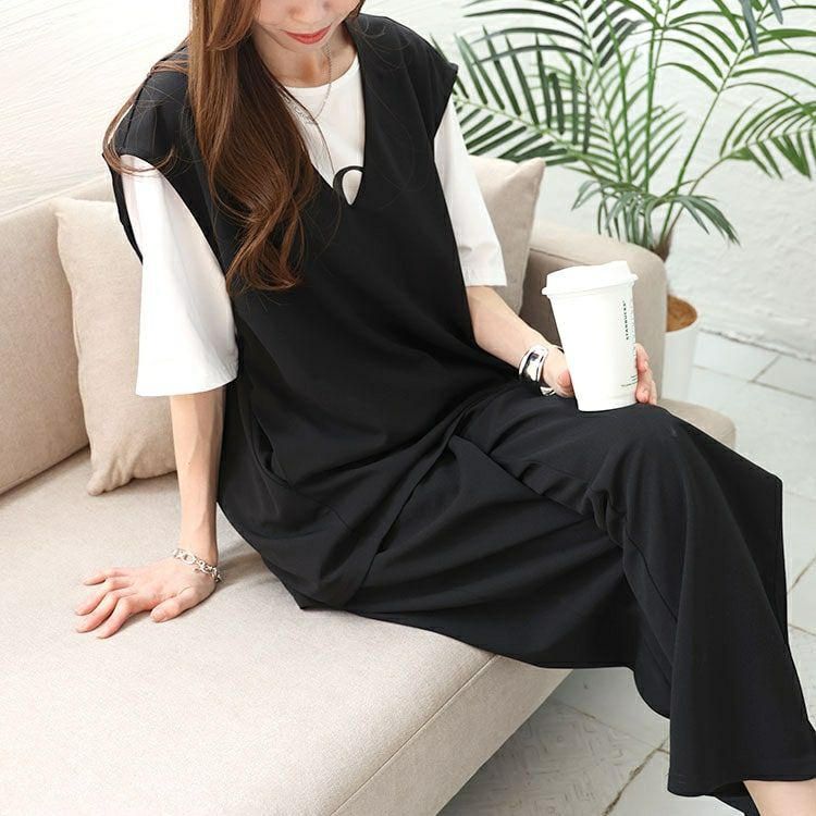 大きいサイズ レディース Vネックバックタックベスト　mncut-142086 【メール便可】