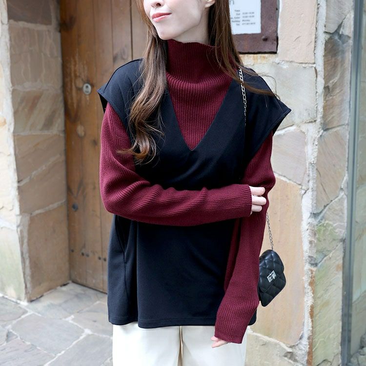 大きいサイズ レディース Vネックバックタックベスト　mncut-142086 【メール便可】