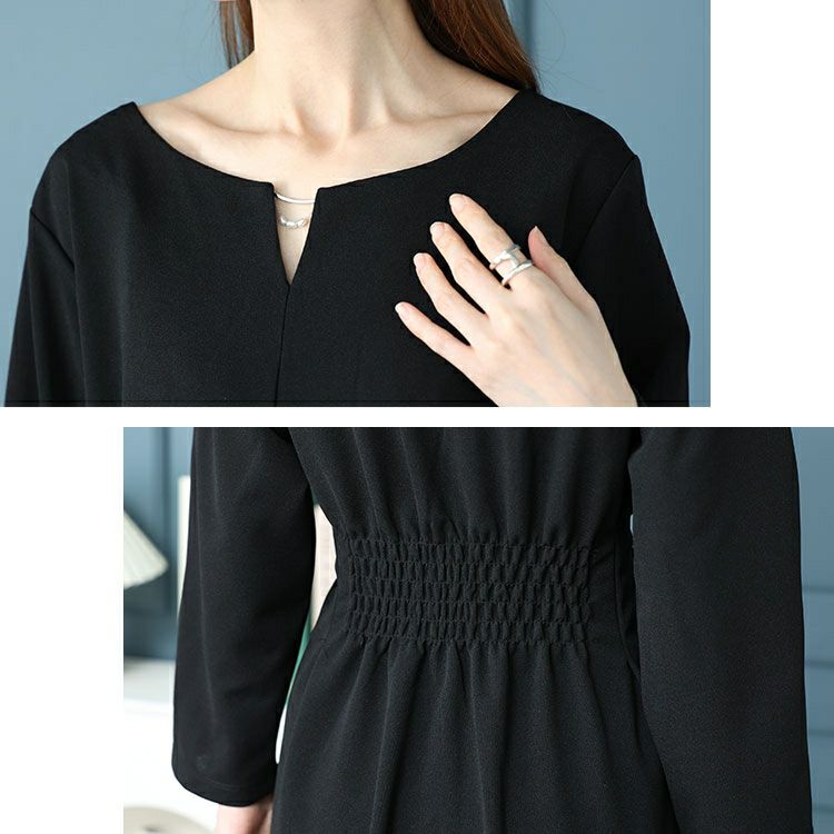 大きいサイズ レディース パール付きネックウエストタックワンピース　mncut-142045