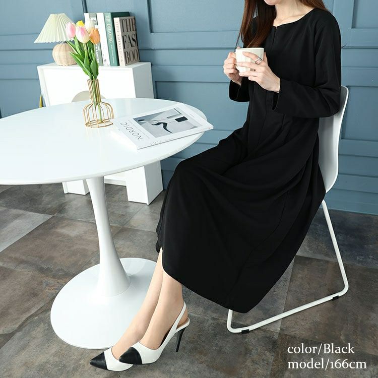 大きいサイズ レディース パール付きネックウエストタックワンピース　mncut-142045