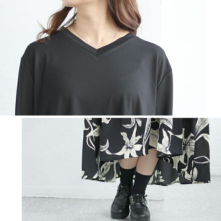 大きいサイズ レディース 花柄切替えフレアワンピース　goldy-1432