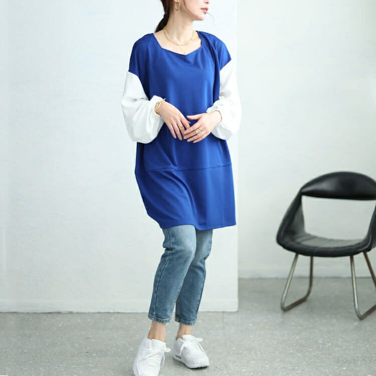 大きいサイズ レディース 異素材バイカラーコクーンチュニック　fem-455