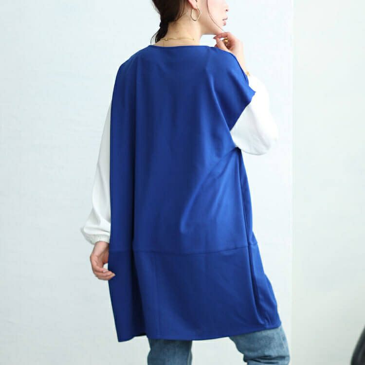 大きいサイズ レディース 異素材バイカラーコクーンチュニック　fem-455