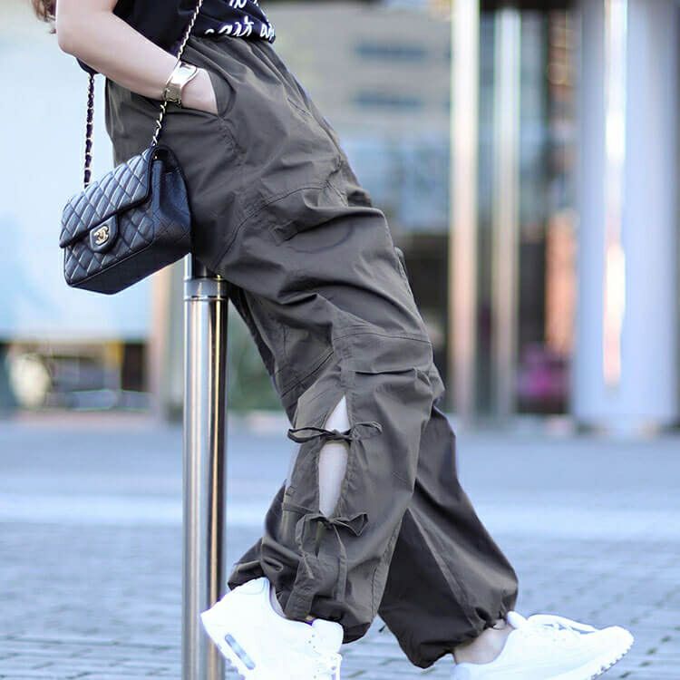 大きいサイズ レディース コットンサイドリボンカーゴパンツ　fem-415