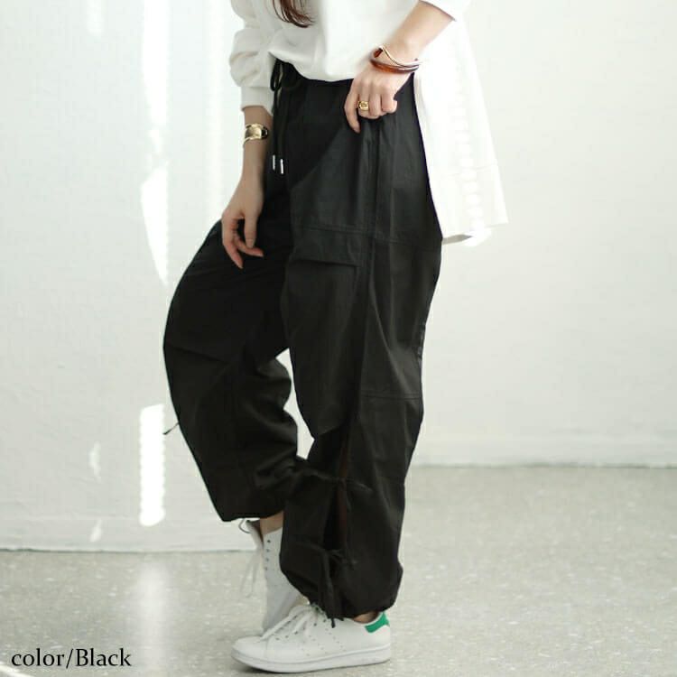 大きいサイズ レディース コットンサイドリボンカーゴパンツ　fem-415