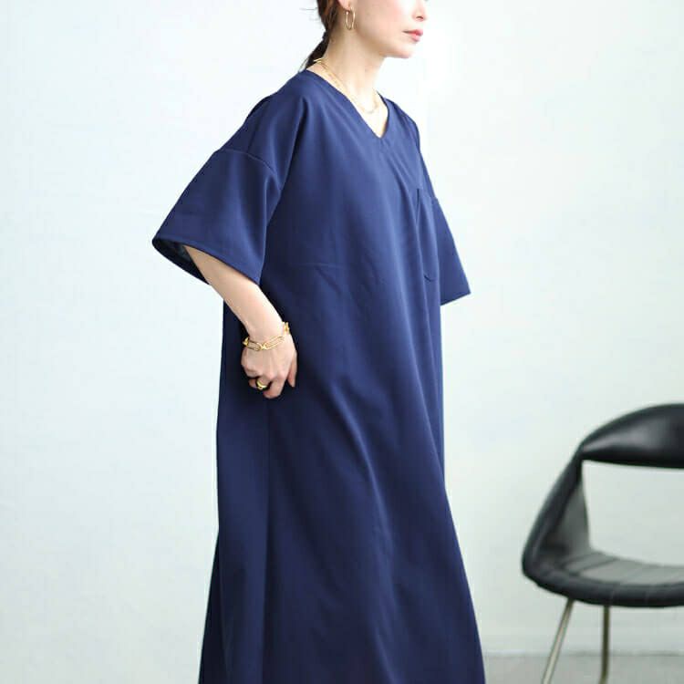 大きいサイズ レディース 裾ドロストVネックワンピース　fem-458