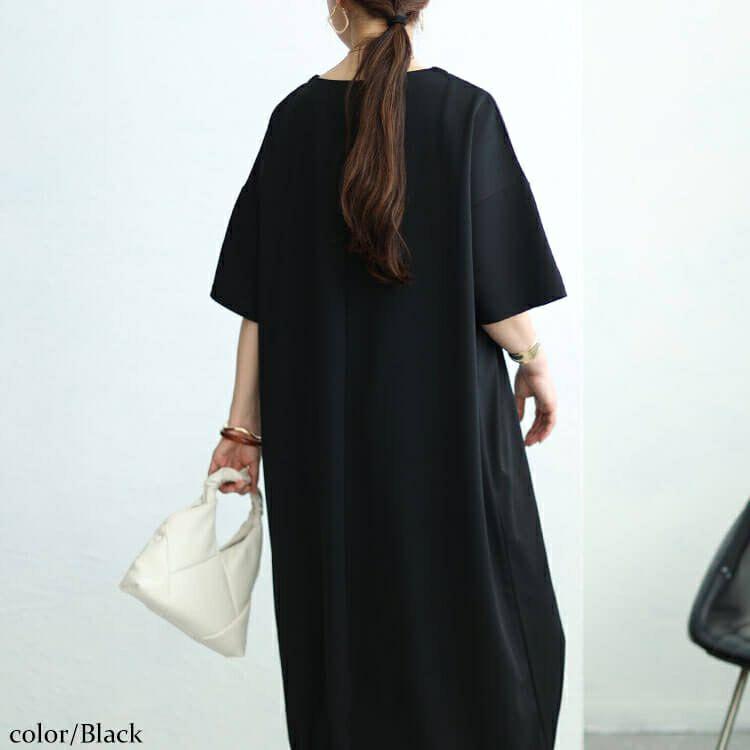 大きいサイズ レディース 裾ドロストVネックワンピース　fem-458